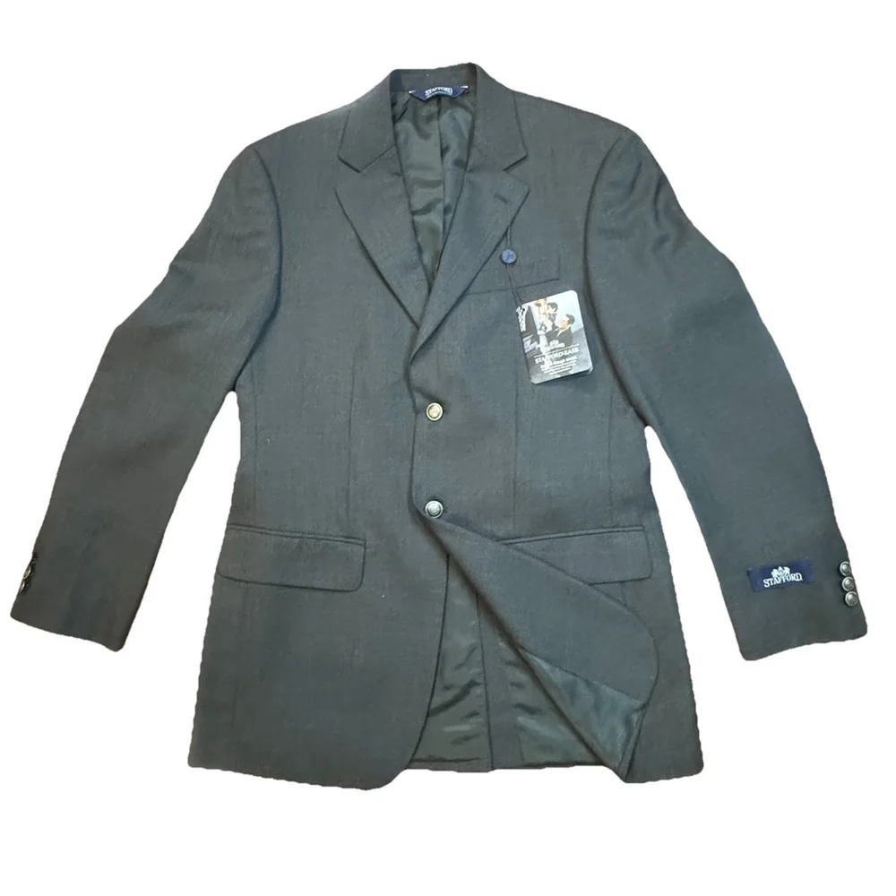 NWT Stafford Ease Wool Blend Suit Blazer Jacket Size:36R Charcoal Gray Vent